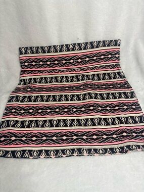 Charlotte Russe Pink, Black & Cream Tribal Print Mini Skirt